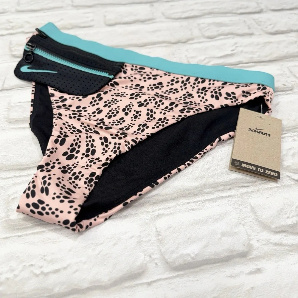 Nike Women's Party Dots High Waist Bikini Bottoms Size Large Pink Black